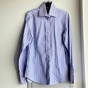 NWOT SACOOR BROTHERS Blue, Pink and White Striped Button Down Shirt